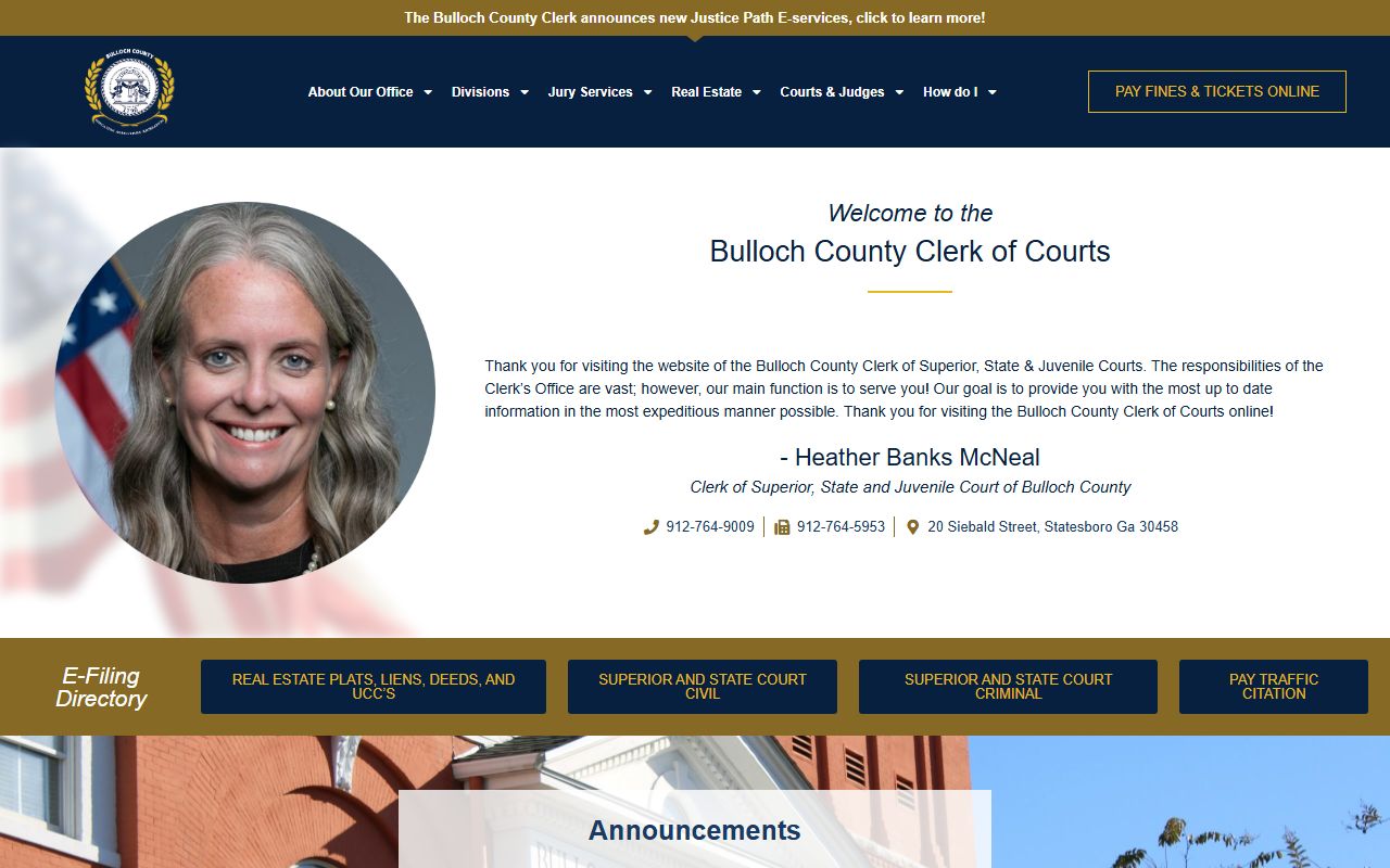 Bulloch County Clerk records request and court links