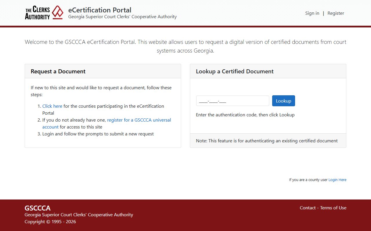 Bulloch County Clerk certified copies GSCCCA eCertification portal