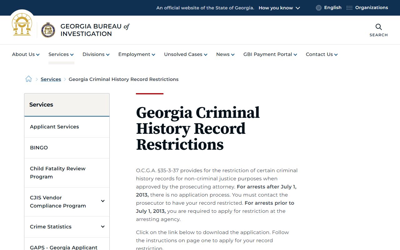 Bulloch County criminal court records GBI record restriction guidance
