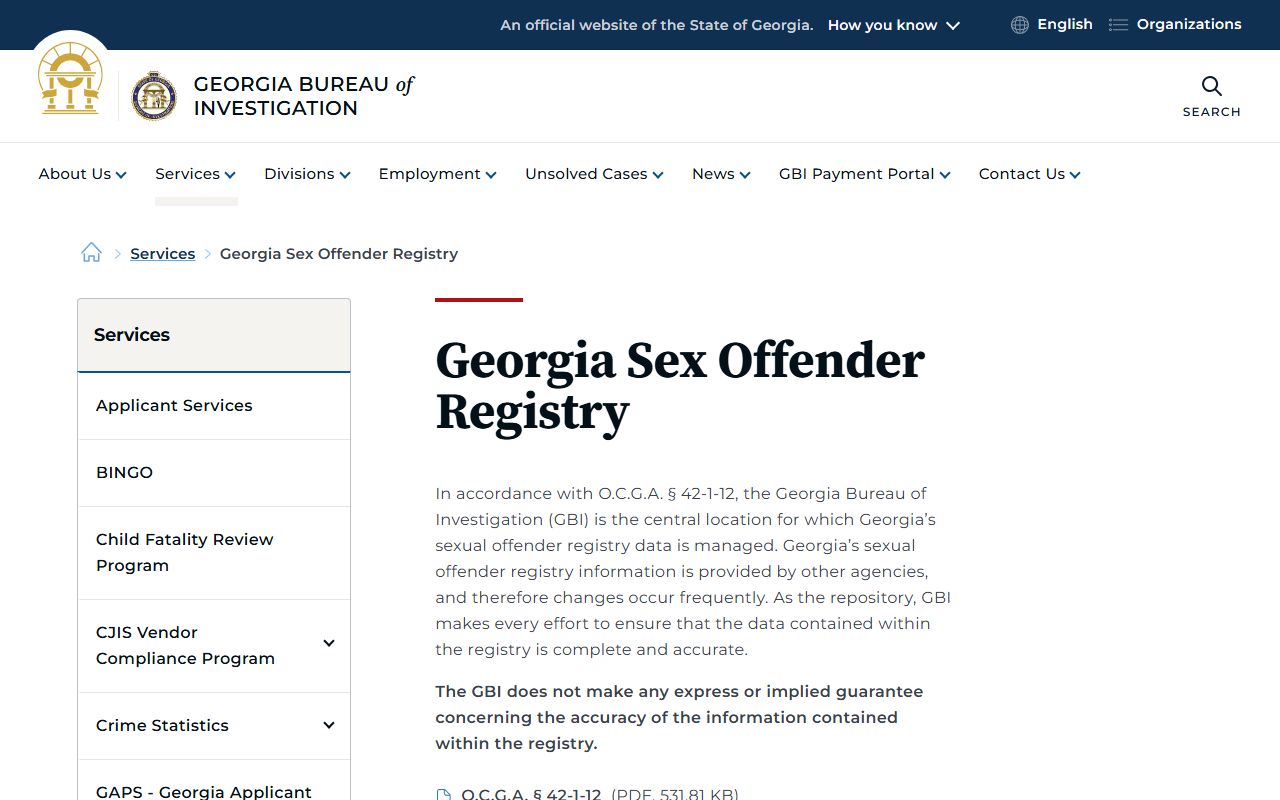 Bulloch County criminal court records GBI sex offender registry guidance
