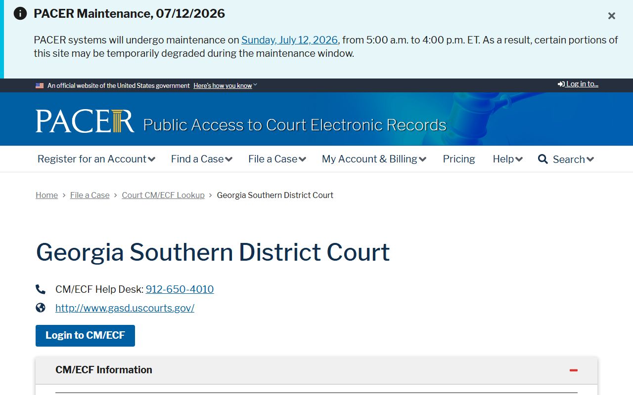 Bulloch County Superior Court records PACER Southern District lookup