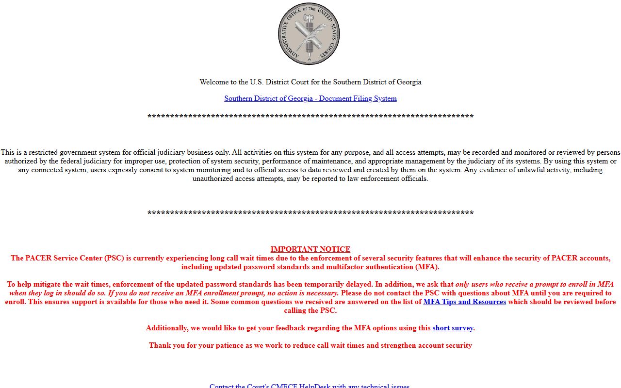Bulloch County Superior Court records Southern District CM ECF distinction