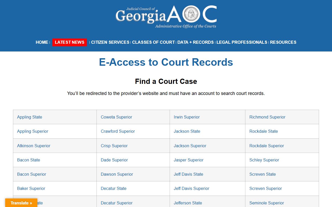 Bulloch County court records Georgia Courts e-access page