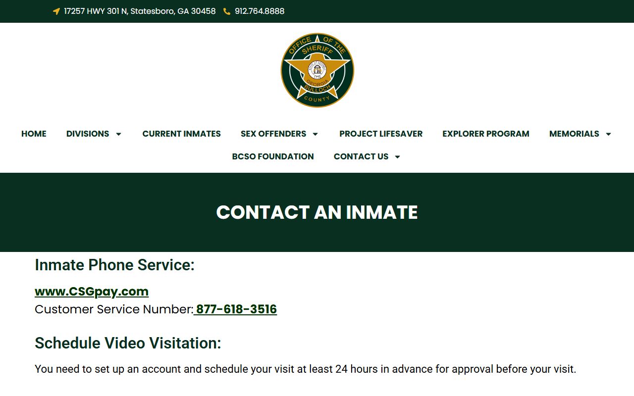 Bulloch County inmate records phone video visitation mail source
