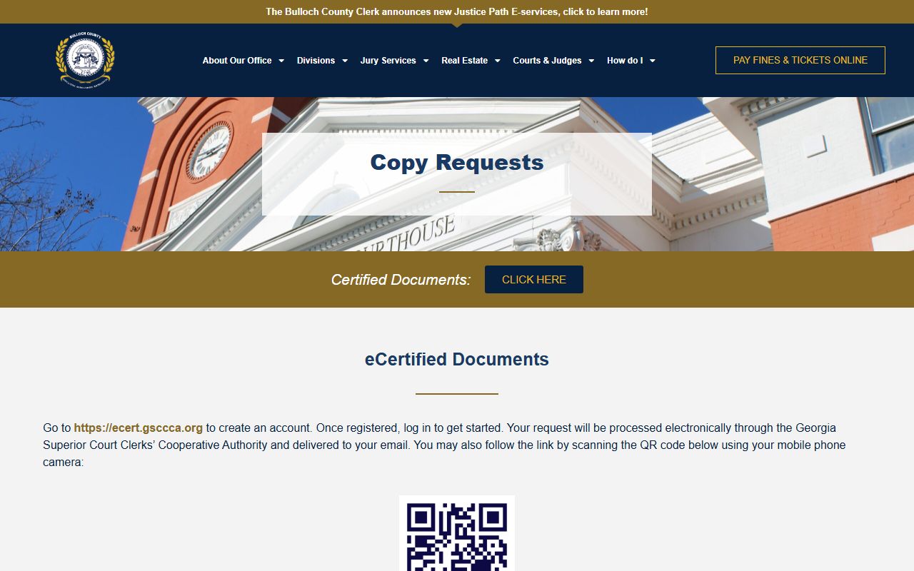 Bulloch County divorce records Clerk copy request channel