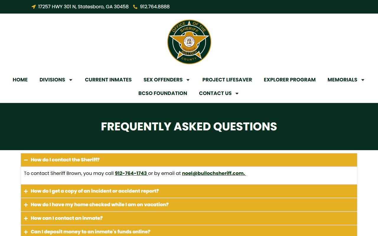Bulloch County traffic court records Sheriff FAQ